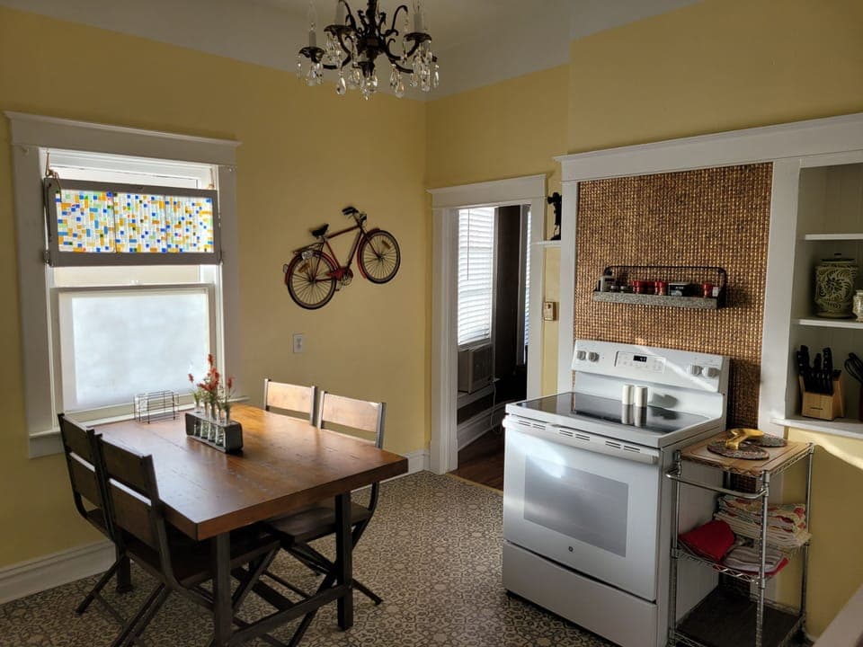 Spacious kitchen with large dining table