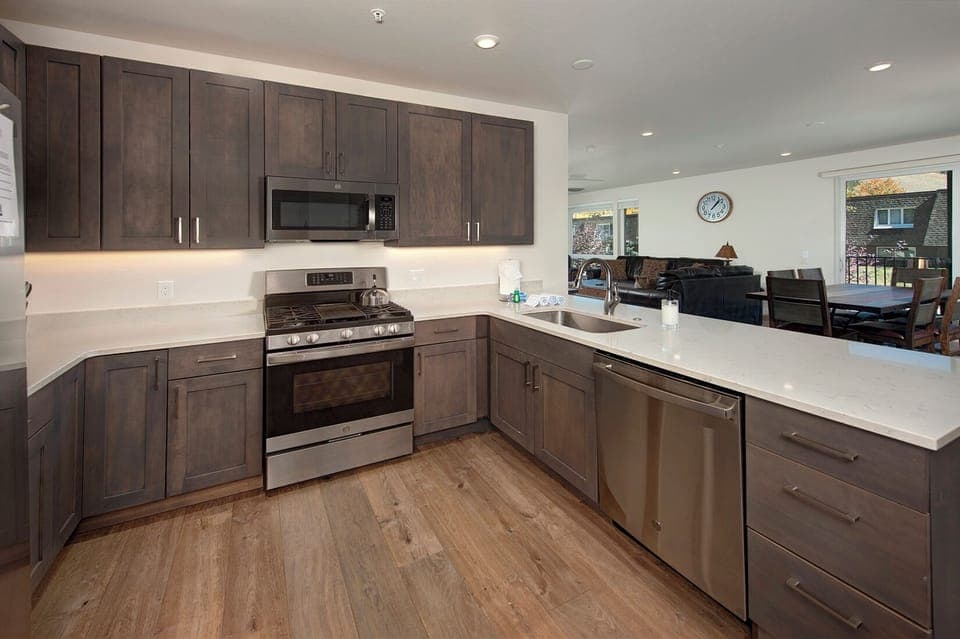 Gorgeous kitchen with stainless steel appliances. Fully stocked with everything to make delicious meals for the whole family!