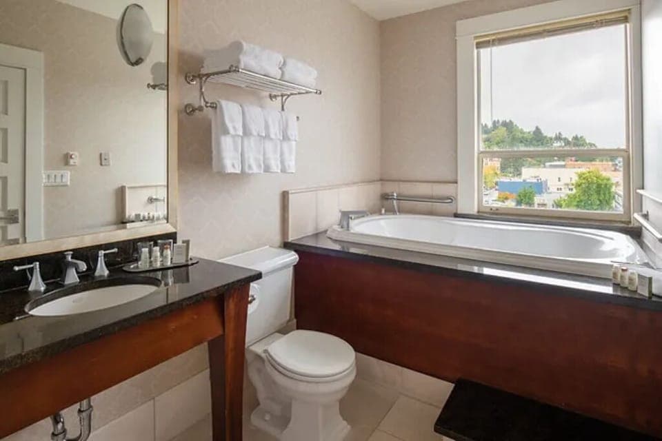 Soak in a sunlit tub after a full day out.