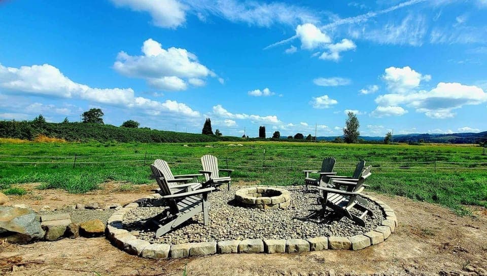 Enjoy a fire with scenic farmland views
