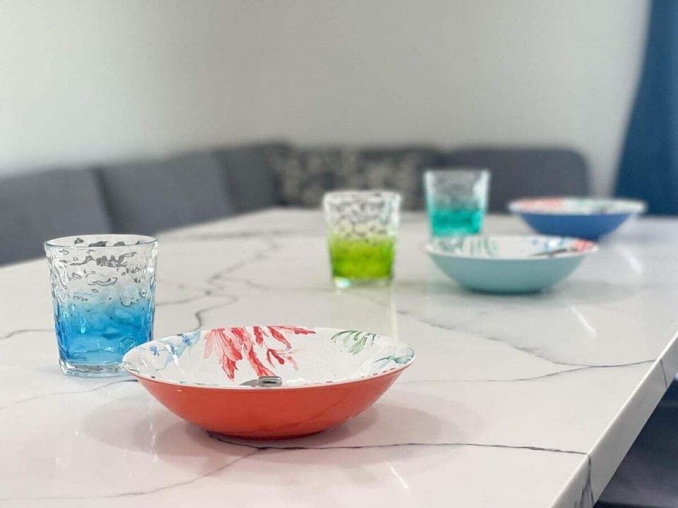 Indoor dining area designed for intimate gatherings; comfortable seating. 