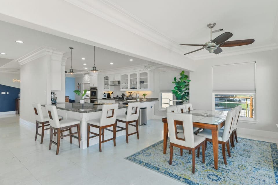Dining table and kitchen bar area