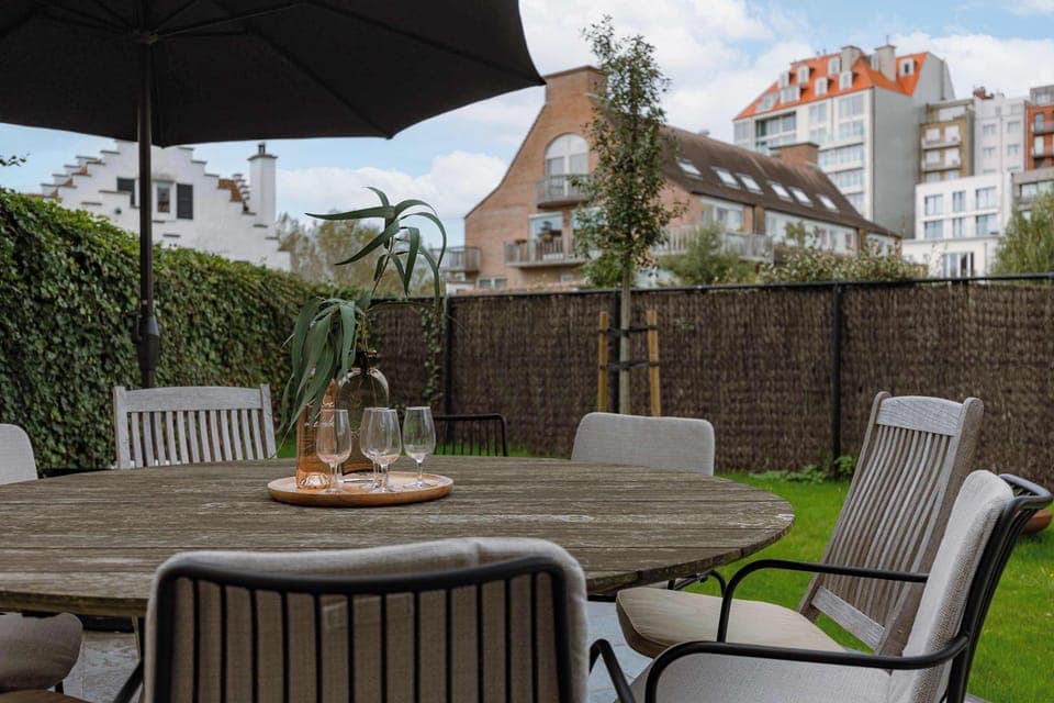 Private garden with fire pit and outdoor seating
