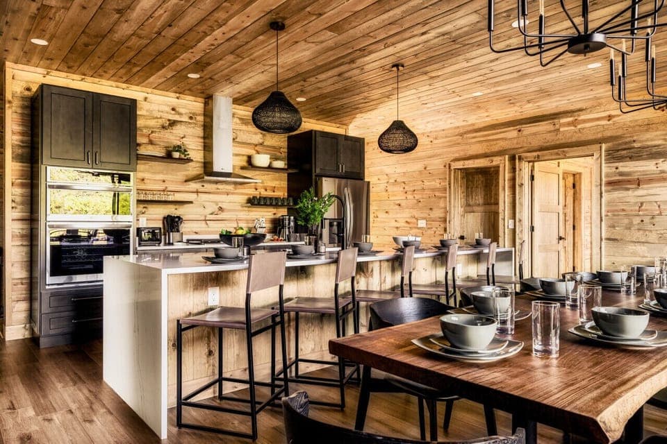 The kitchen island has extra dining space if needed!