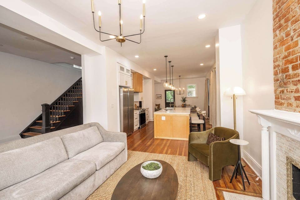 Curl up in the chic living room & stream your favorites on the smart TV