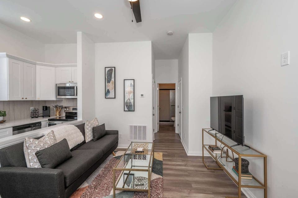 Enjoy the bright, airy living area while taking in your favorite streamed shows & movies