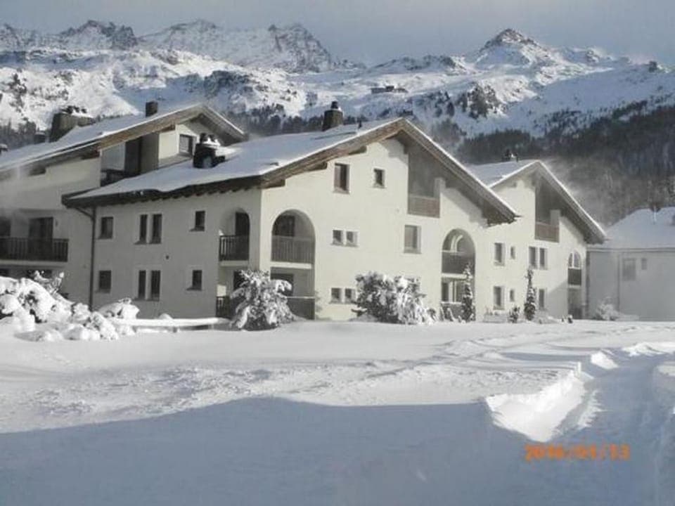 Exterior view winterView of the house with the balcony