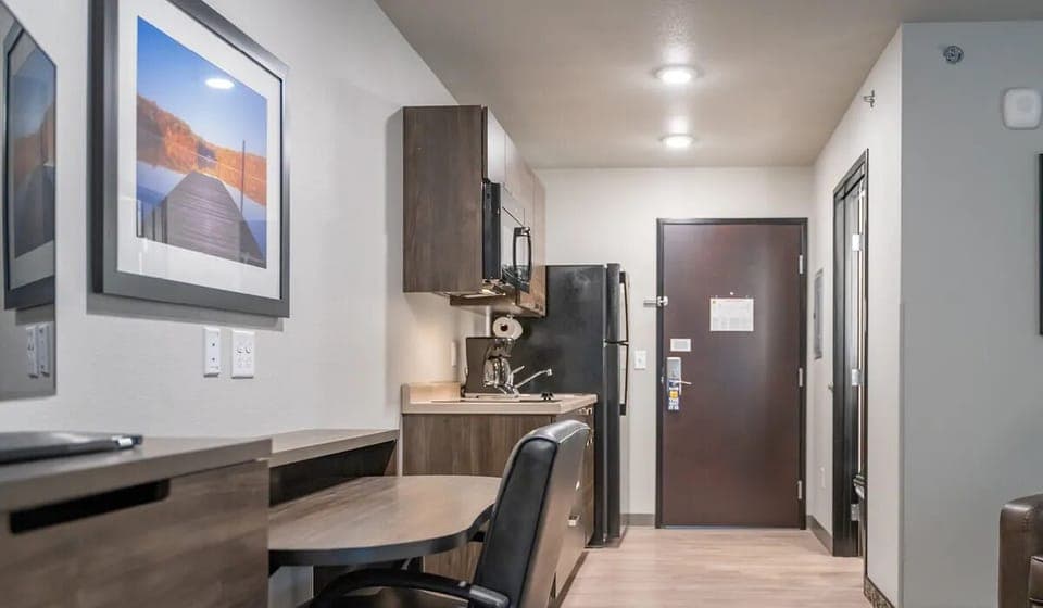 Start mornings with easy meals in your sleek kitchenette.