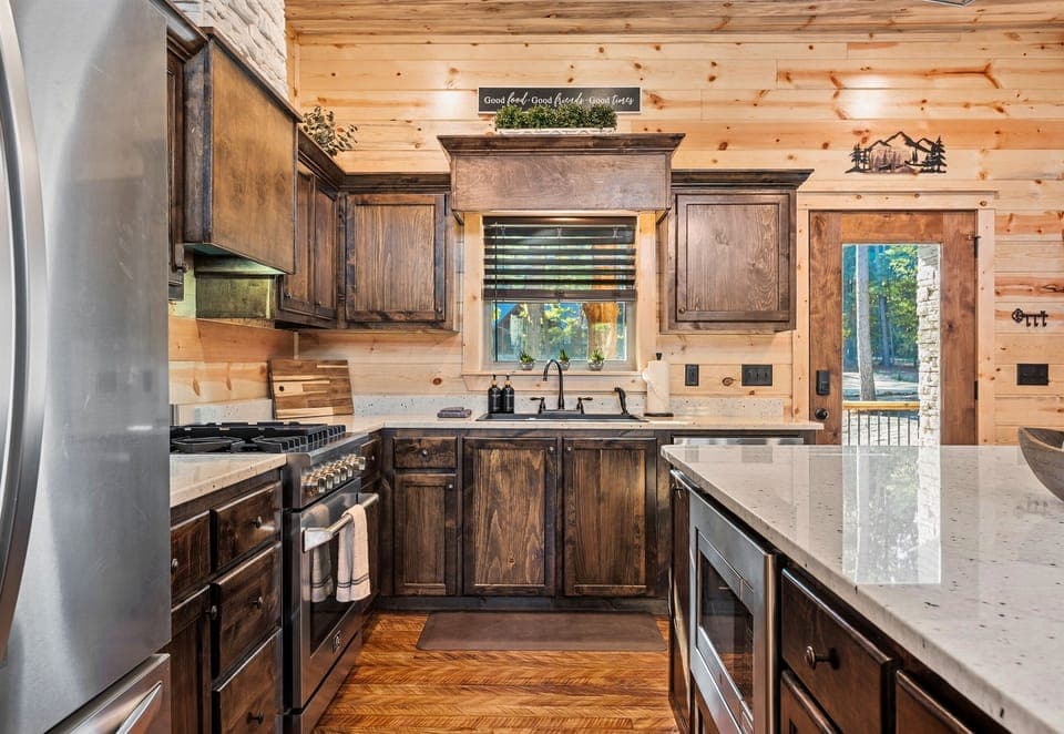 Your kitchen view just got better! Complete with a gas stove and ample counter space, this setup makes cooking a breeze.