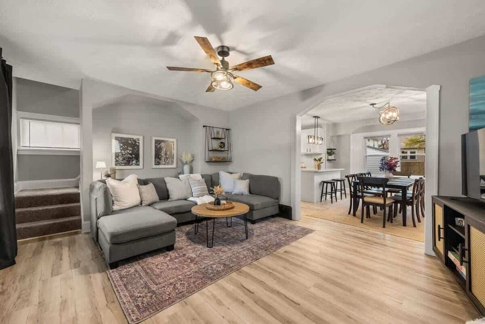 Spacious elegance: The living room flows seamlessly into the chic dining area, perfect for unforgettable gatherings.