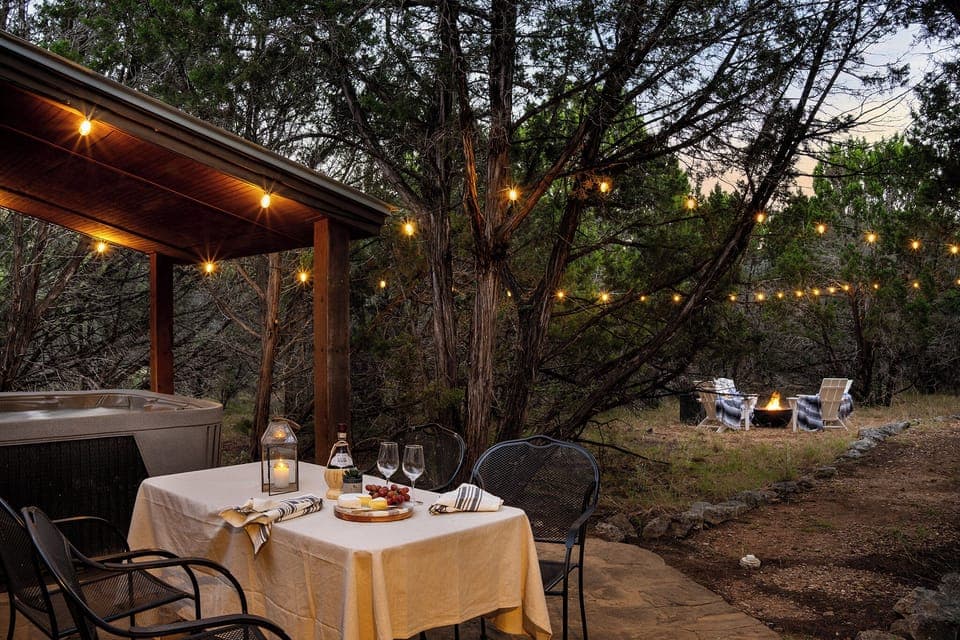 Experience the perfect outdoor evening—enjoy dinner al fresco under the stars, followed by cozy moments around the fire pit. Then, unwind in the hot tub, soaking in the warmth while the night sky twinkles above, making for an unforgettable night in nature.
