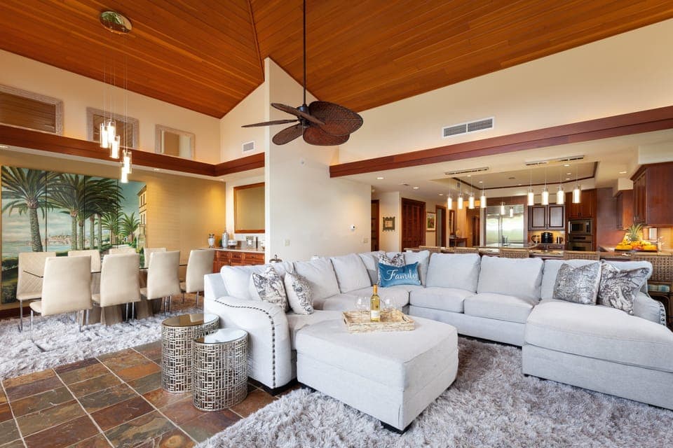 Open concept living area with large comfy sectional