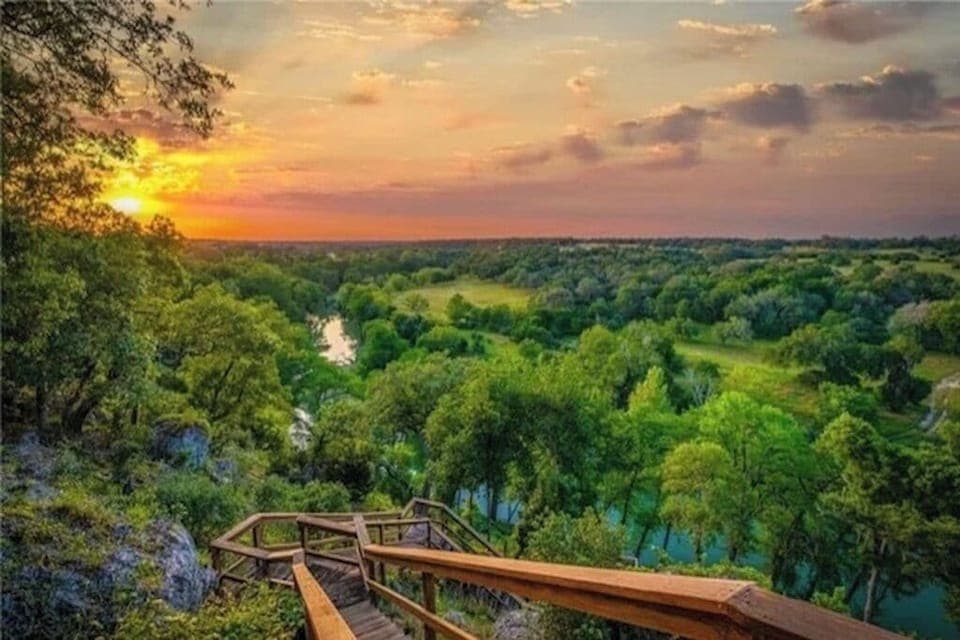 View from patio deck.  Can see river below.