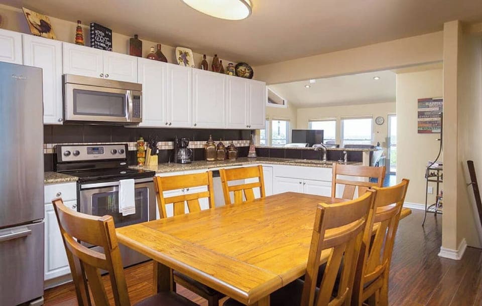 The kitchen is fully stocked for all your cooking needs.