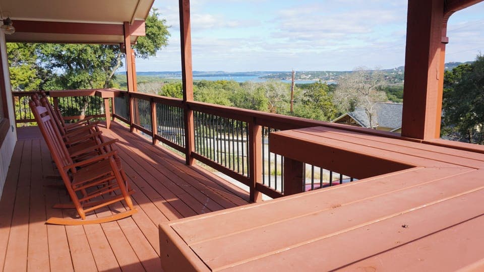 Large wraparound deck for great views and relaxing.
