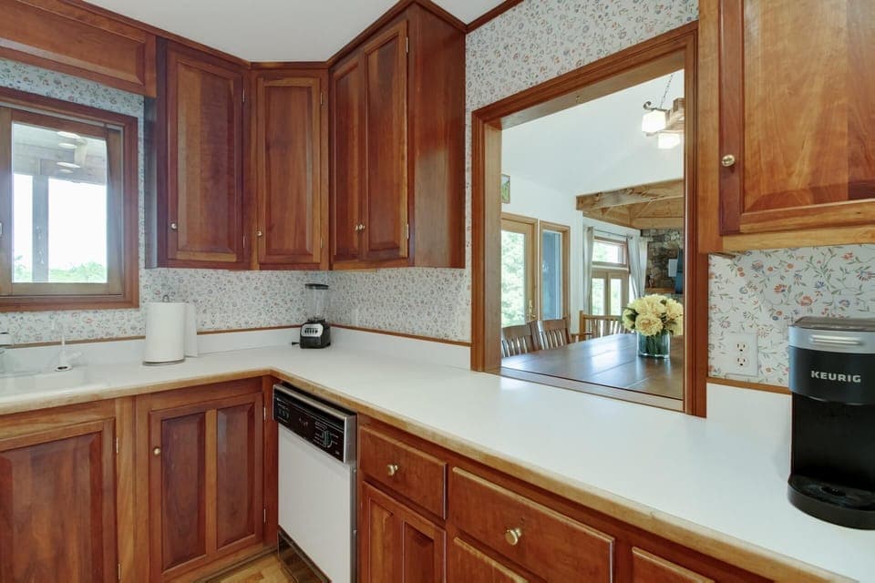 Stocked kitchen includes a Keurig coffee maker