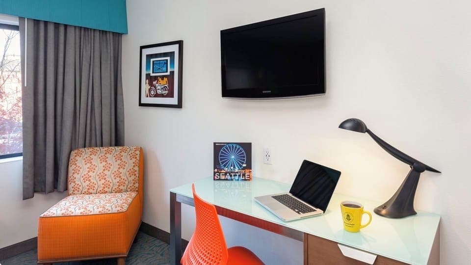 Settle in and stay productive at this bright work nook.