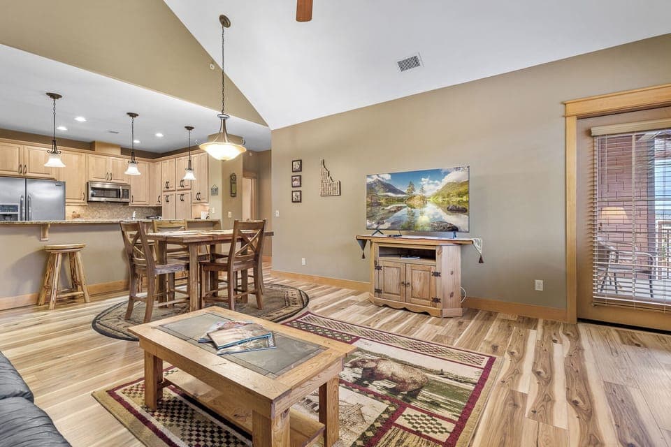 Cozy open kitchen and living room area