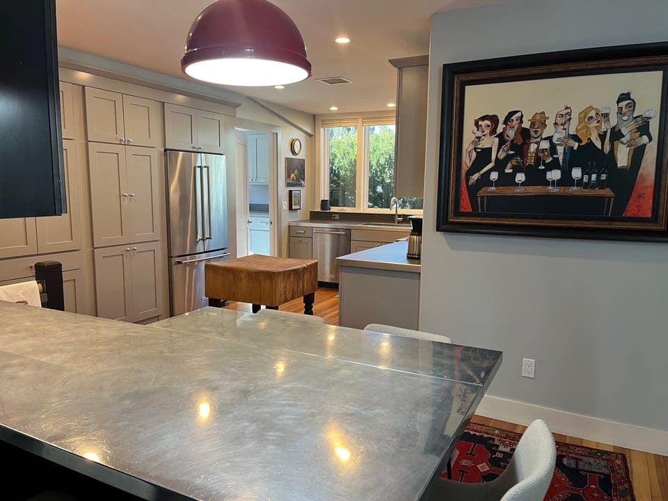 View of kitchen from eating peninsula