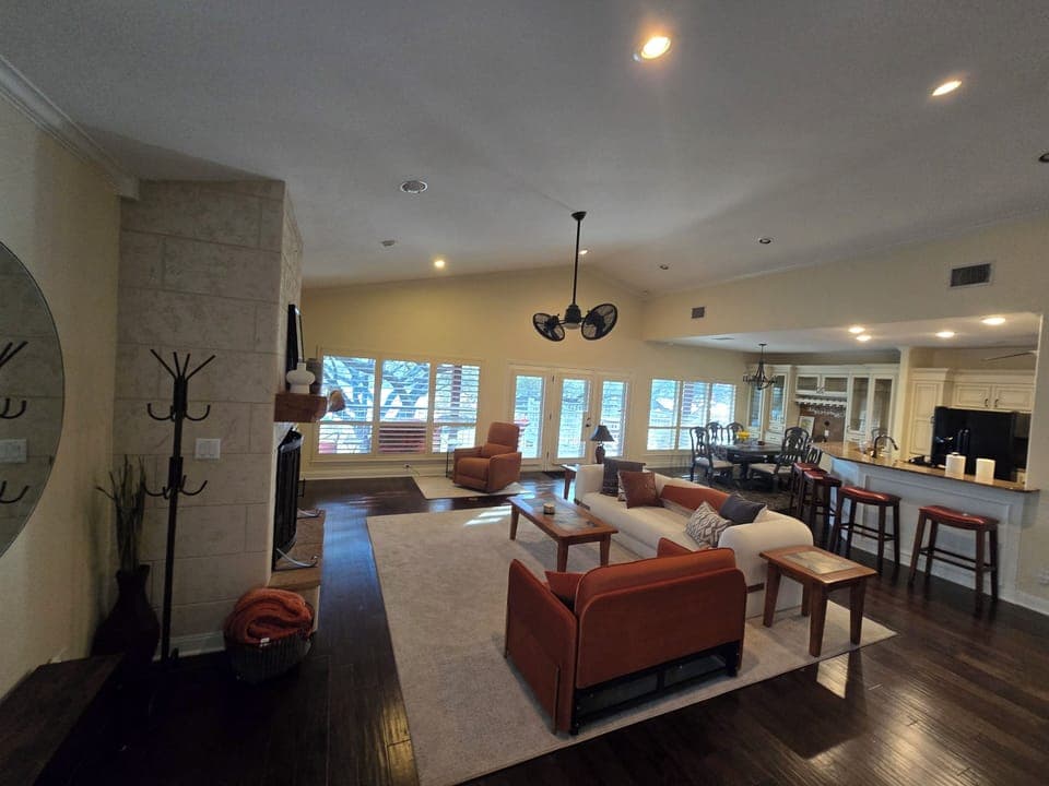 Large open concept first floor living space. Both couches convert to beds.