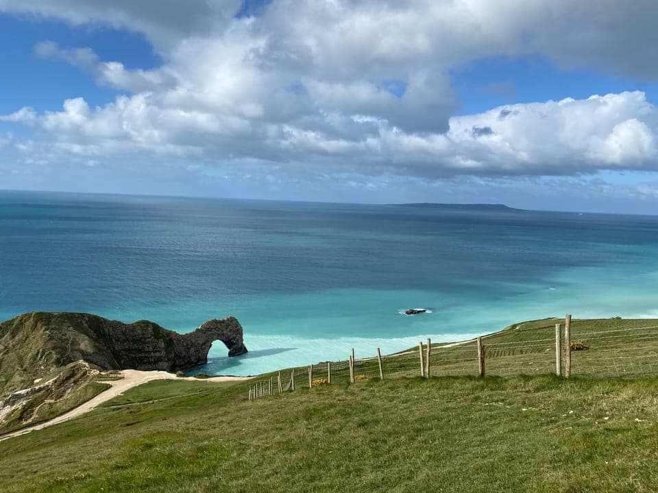 Durdle Door Beach, a steep walk down from the chalet which is above Durdle Door beach