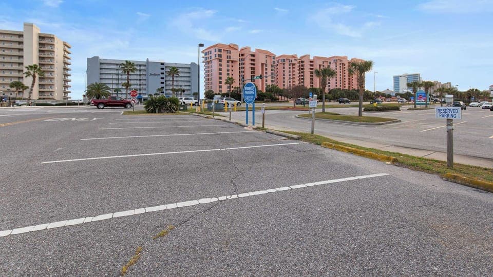 Eight "first come, first served" beach parking spots are available for use.