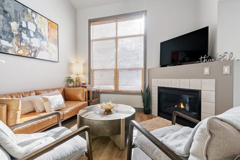 Bright modern living room with seating