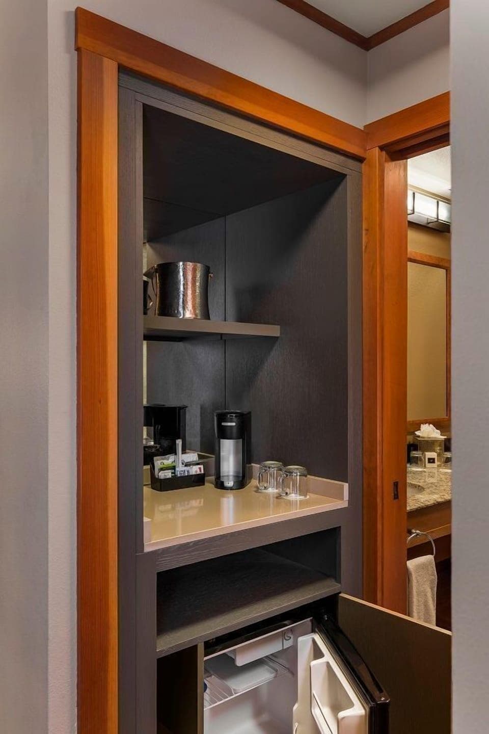 A neatly organized nook with thoughtful touches, ensuring convenience and comfort during your stay.