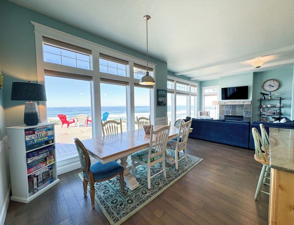 Large table for friends and family to play games and enjoy meals 