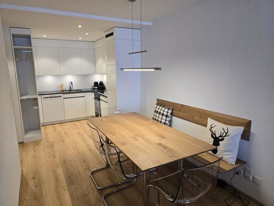 Furniture, Flooring, Interior Design, Floor, Wood Flooring, Wood, Countertop, Kitchen & Dining Room Table, Chair, Kitchen