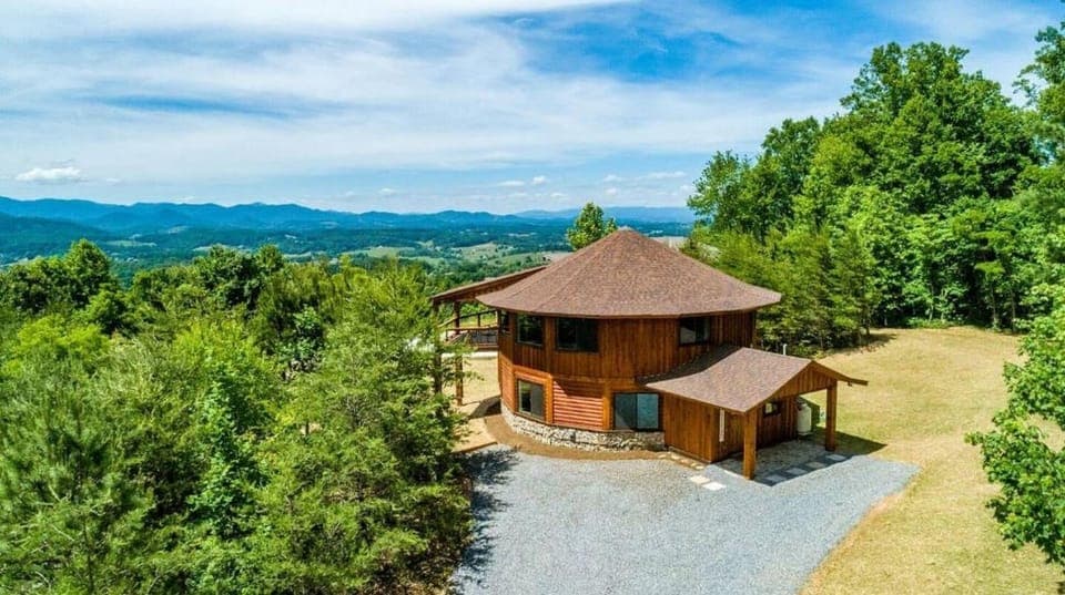 The Round House overlooks the Blue Ridge Mountains.