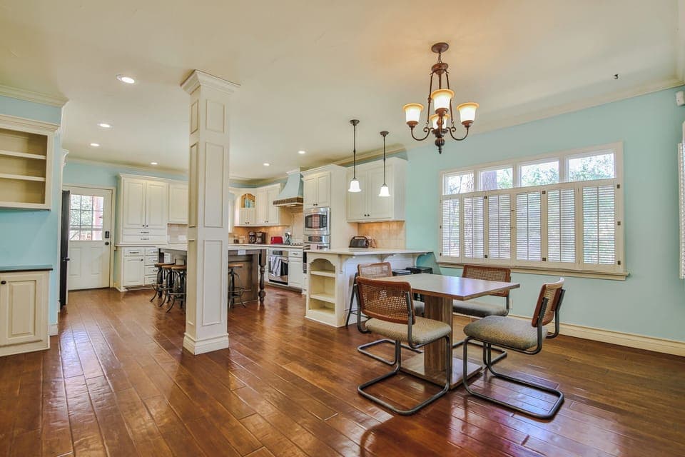 Full kitchen fully stocked with dishes, glasses, pots, pans, etc. 