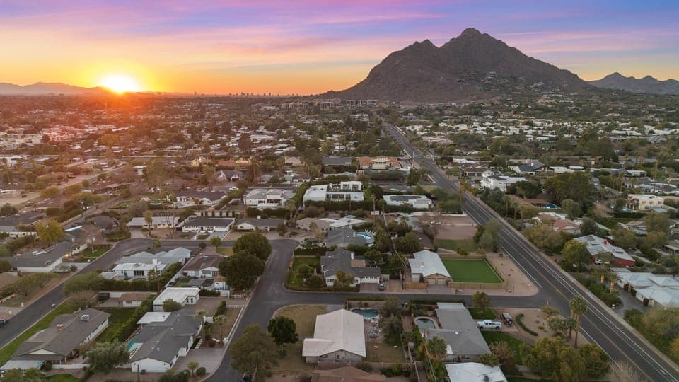Camelback Mountain aerial at sunset-yep, you are very close to the iconic Camelback!