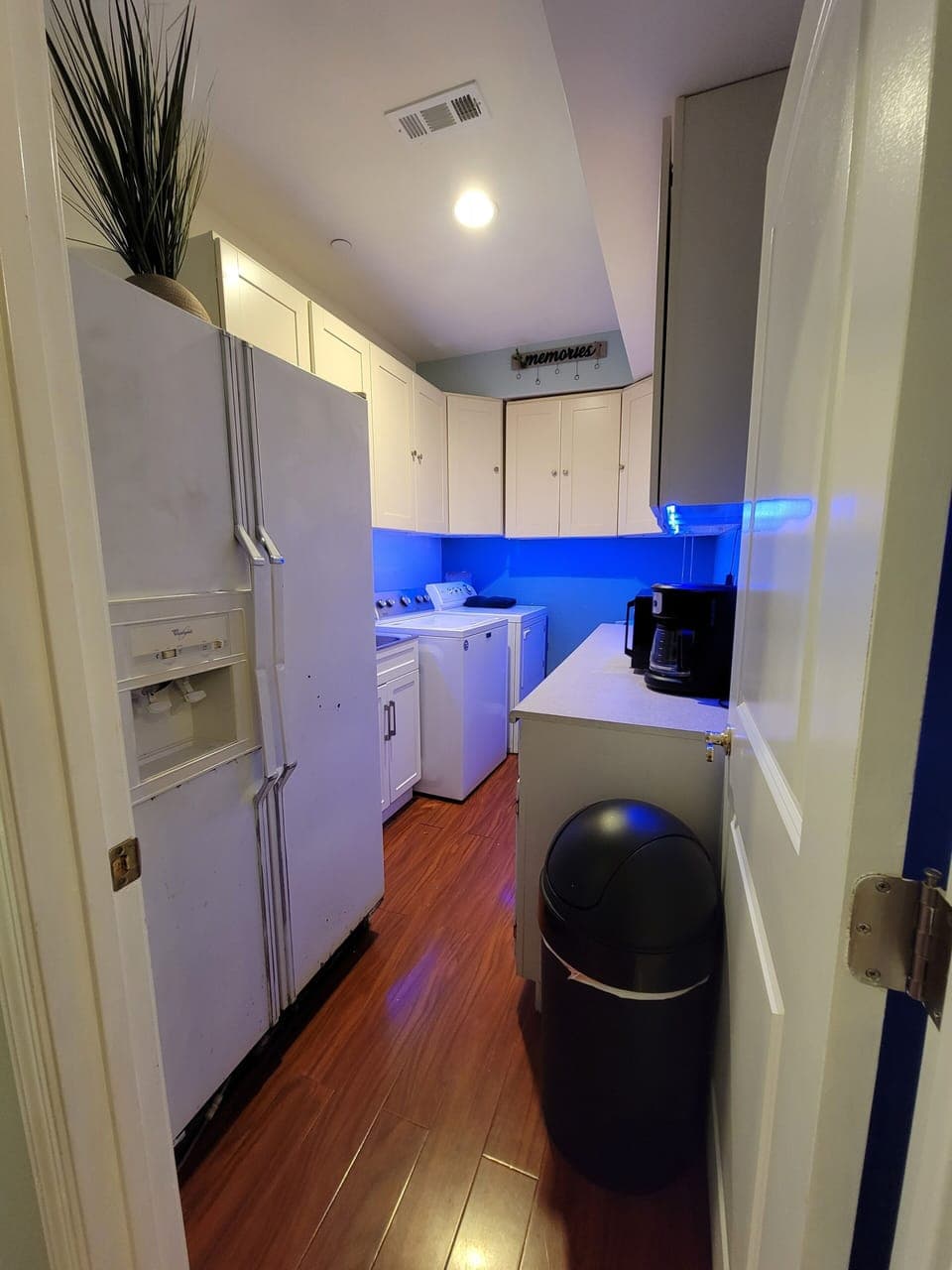 Kitchenette area with Full size fridge and washer and dryer