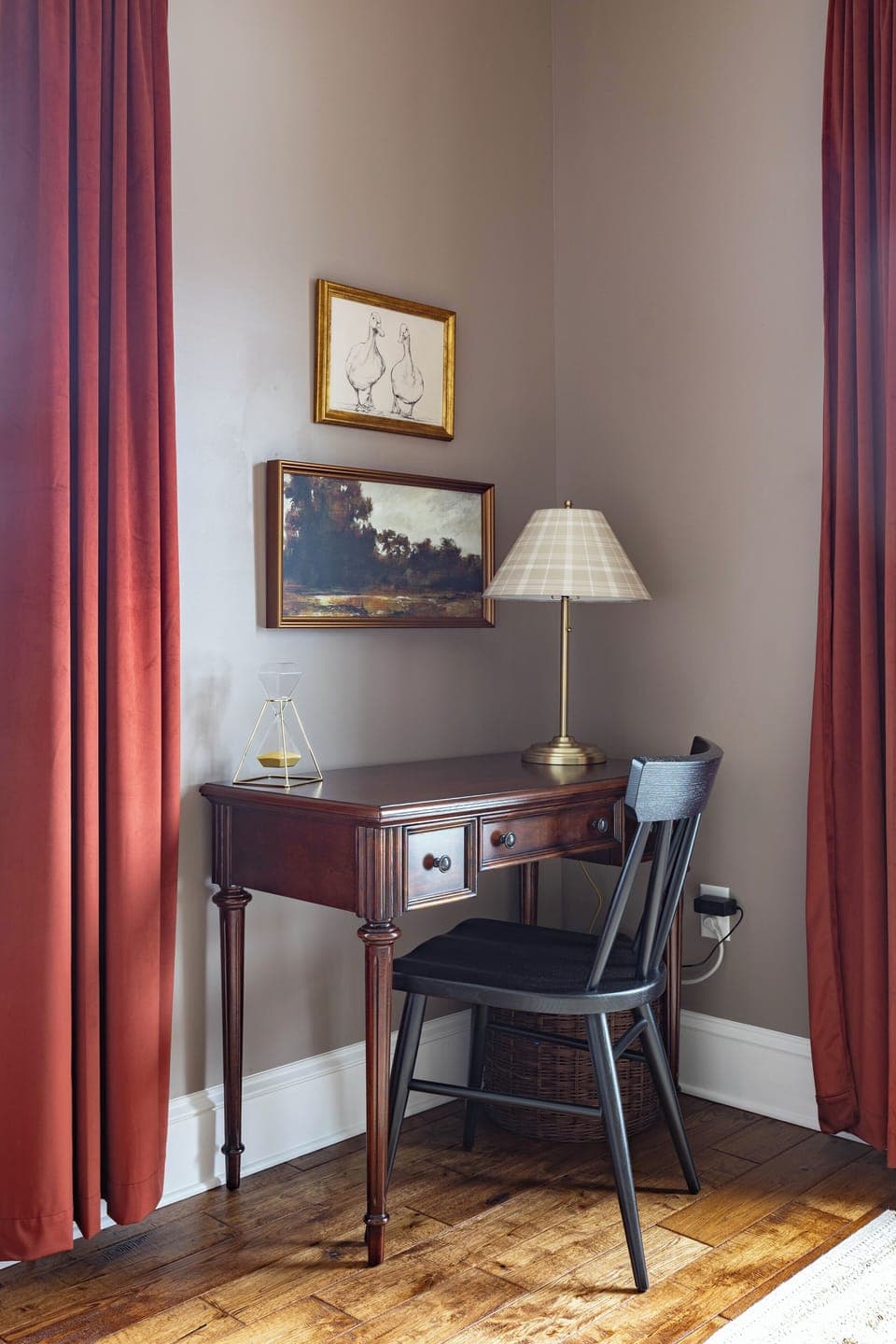 The queen bedroom has a dedicated workstation.