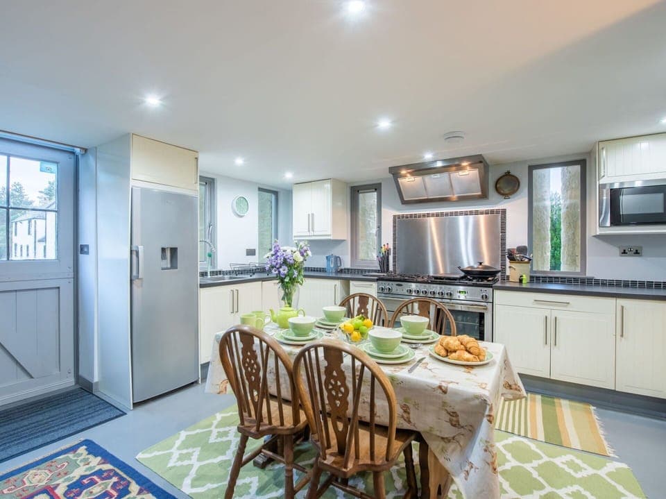 Interior Design, Furniture, Flooring, Ceiling, Floor, Kitchen, Room, Lighting, Kitchen Appliance, Home