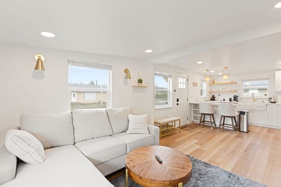 Spacious living room space with modern amenities