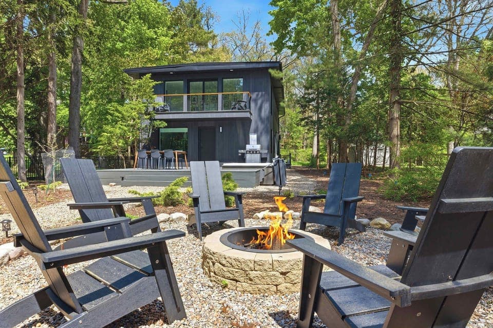 Cozy chairs, crackling flames, and forest magic all around.