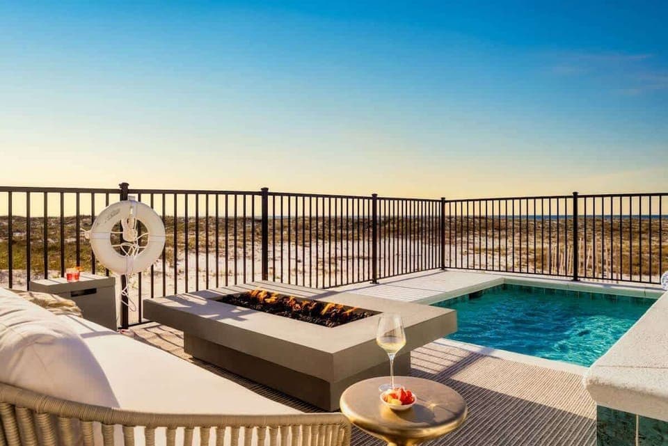 Patio with pool, hot tub and fire pit