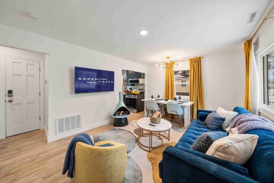 Our living space is made for comfort, with a sofa perfect for lounging that also transforms into a bed for two.
