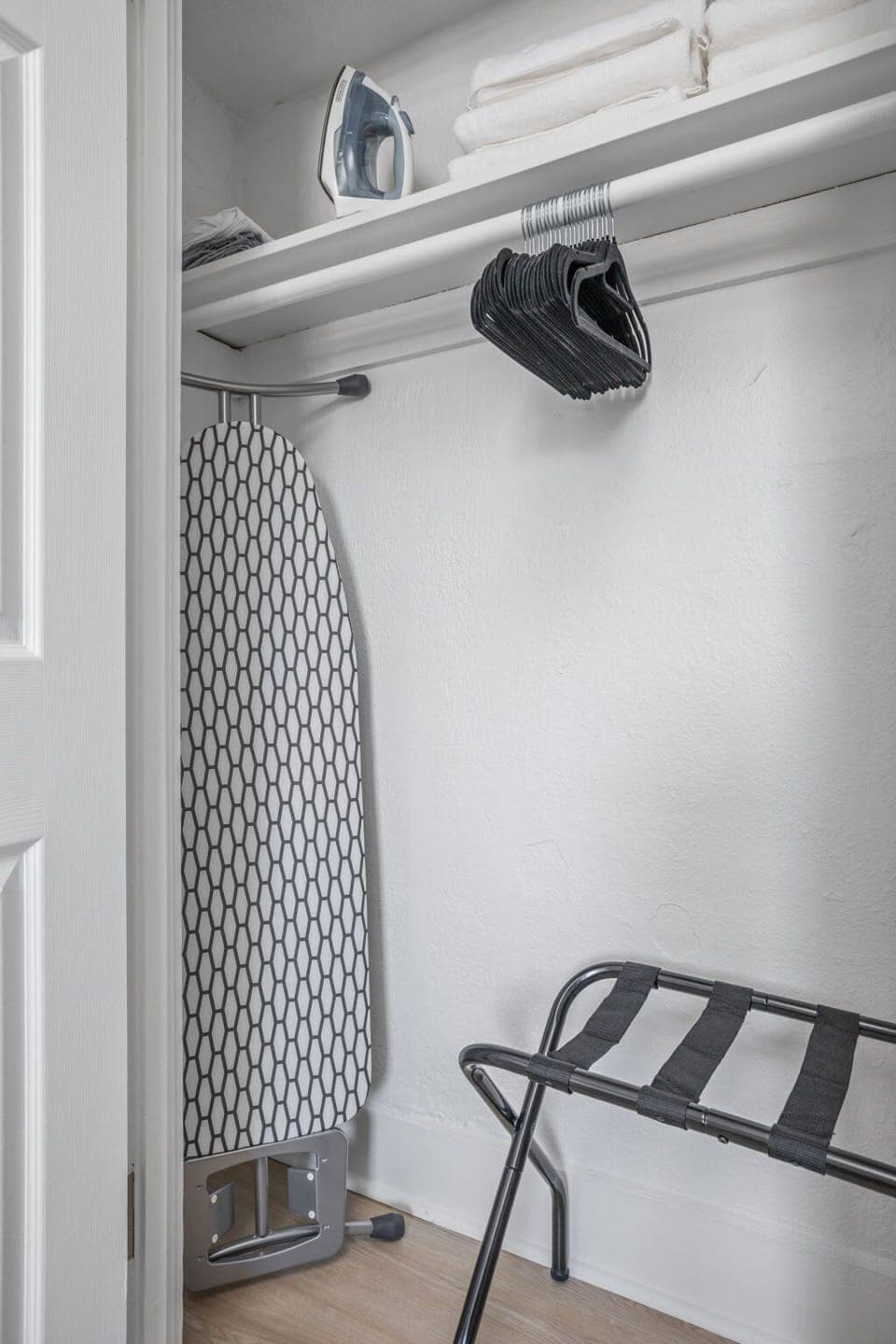 Laundry Ready: Essentials like an iron, ironing board, suitcase rack, and hangers ensure you're always picture-perfect!