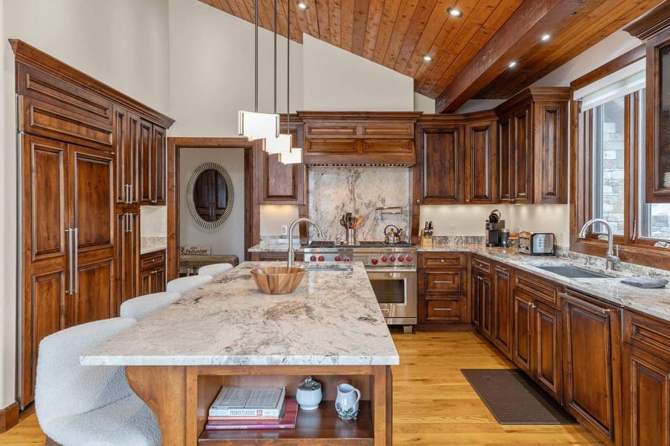 Modern kitchen with a huge island and bar seating