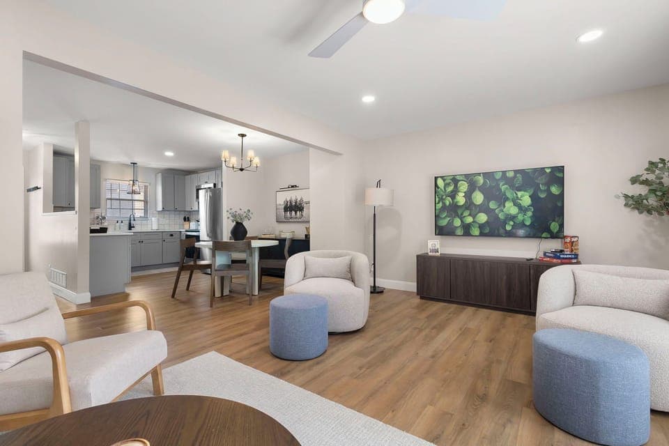 Open concept - conversations can happen across the couch or across the room.