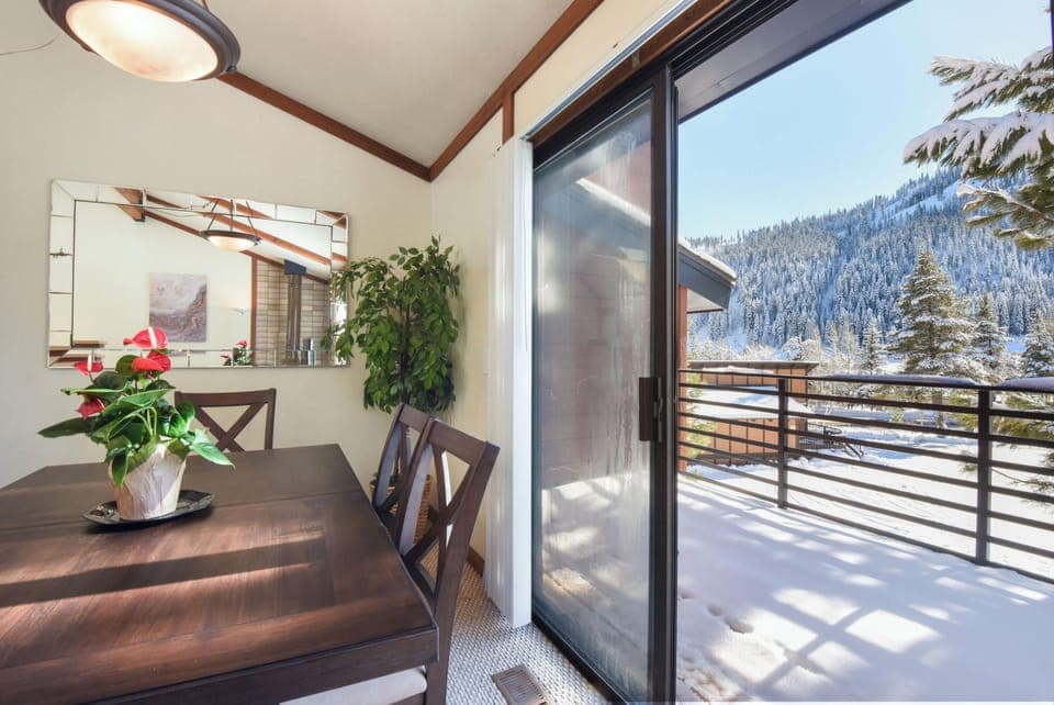Balcony doors with mountain views