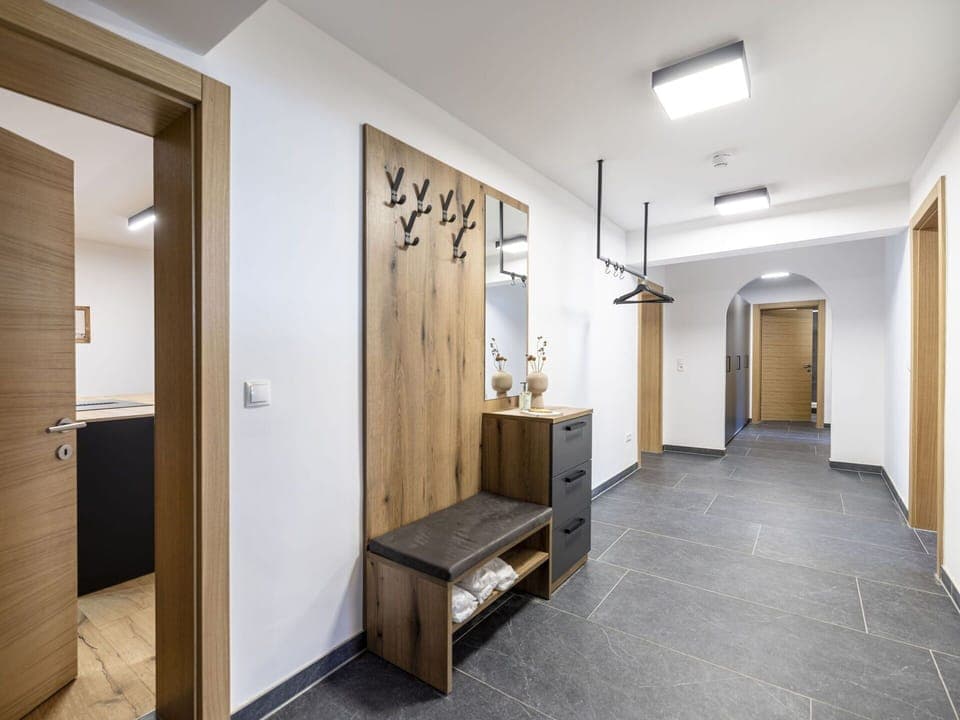 Furniture, Building, Wood, Cabinetry, Interior Design, Hall, Floor, Flooring, Door