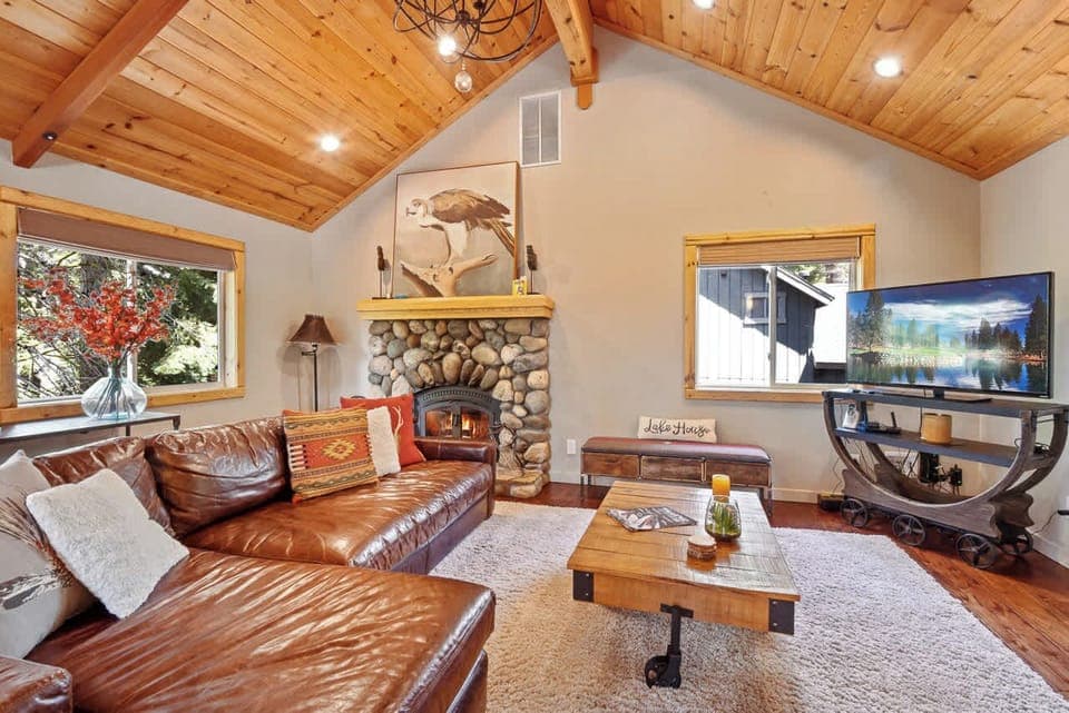 Living room with vaulted ceilings