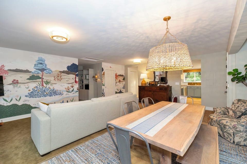 The living room and dining table.