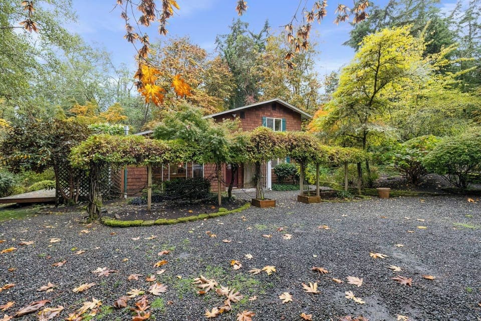Parking area and front door entry.