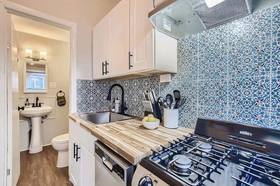 There is plenty of cabinet storage in the kitchen 