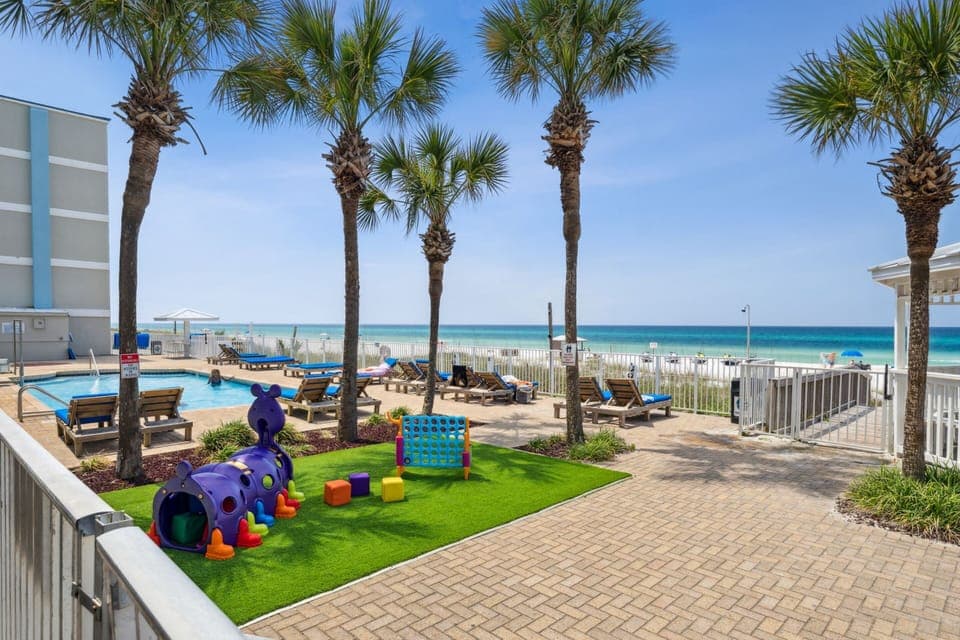 Let kids play safely while you lounge poolside seaside.